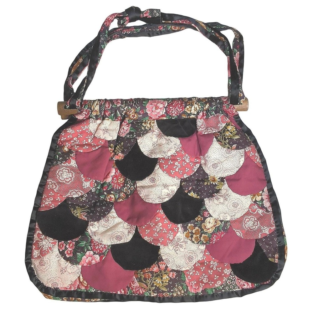Cottagecore Fabric Handbag Women Medium Multicolor Floral Scalloped Patchwork